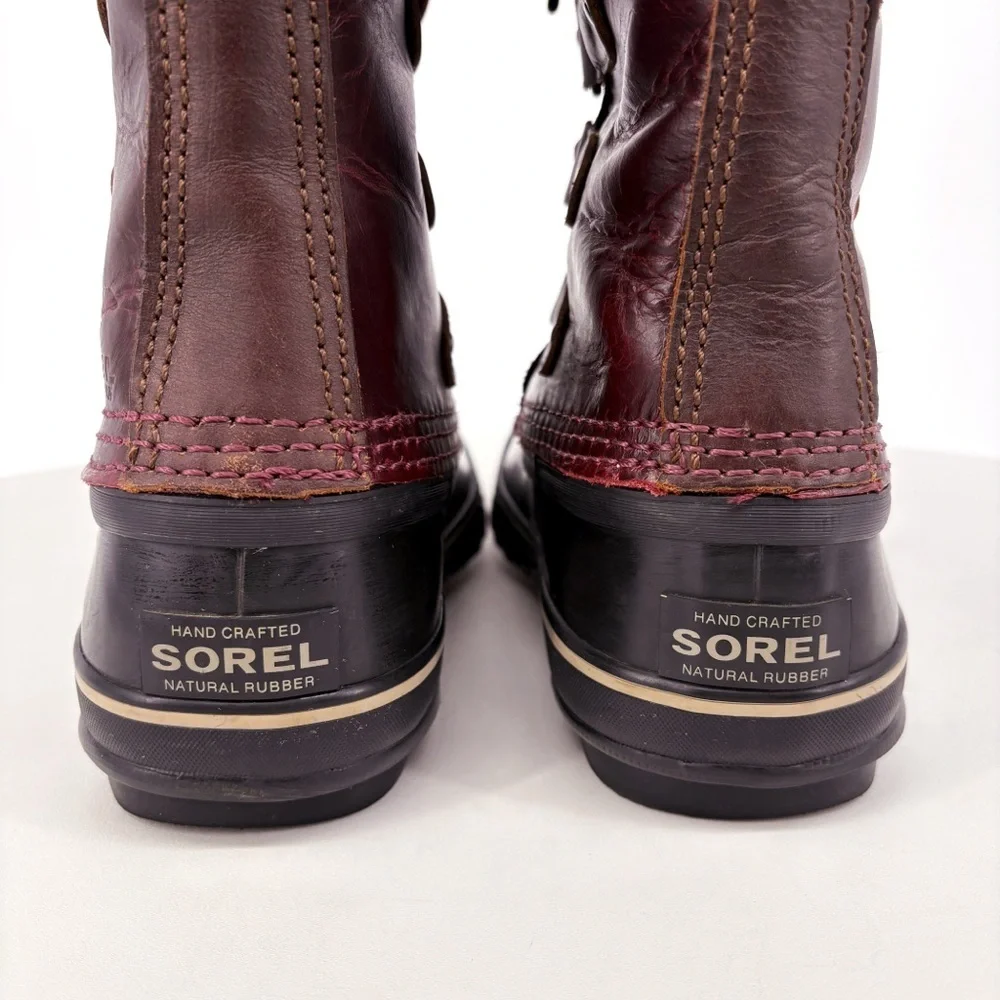 SOREL Joan of Arctic Premium Red Leather Snow Boots Size 6.5